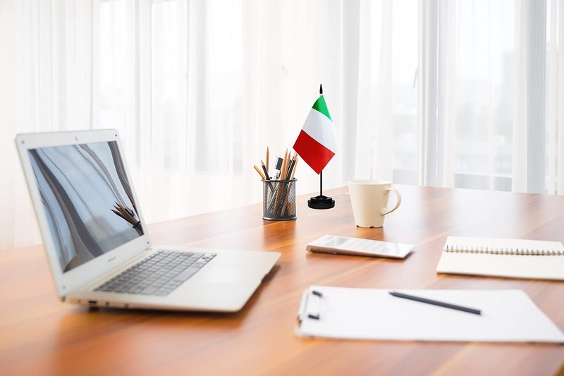 tibijoy Italy Italian Deluxe Desk Flag Set Small Mini Miniature Italy Italian Table Desktop Flags With Solid Pole, Black Base and Spear Top(2 Pack) - Image 4